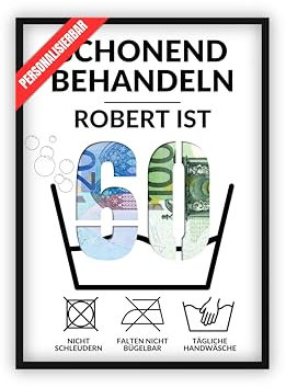dockyardos® Geldgeschenk zum 60. Geburtstag | Geld kreativ verschenken | Waschgang | Schonend behandeln | Geschenkidee für Mann und Frau | Lustiges Geschenk für Mädchen und Junge