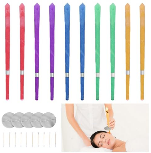 10 Ohrkerzen,Bienenwachs-Kerzenkegel, Ohrenwachskerzen mit 5 Tropfschutztablett, Zylinderduft, Hohle Kegelkerzen,Ohren Kerzen Zum Reinigen Für Ntspannen-5 Farben