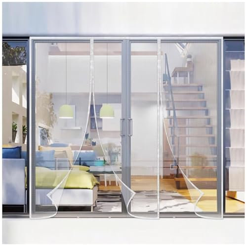 Zanzariera Doppia Porta Finestra Rete Antizanzare 230x200cm Bianca Prevenire Zanzare E Insetti, Facile da installare Senza Forare per Soggiorno Balcone Terrazza