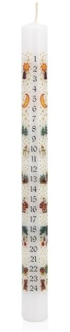 INNA-GLAS Advents Stabkerze LAMBERTINA, weiß-bunt, 25cm, Ø2,3cm | Adventstage Fotodruck, Made in Germany - Adventskalender Kerze