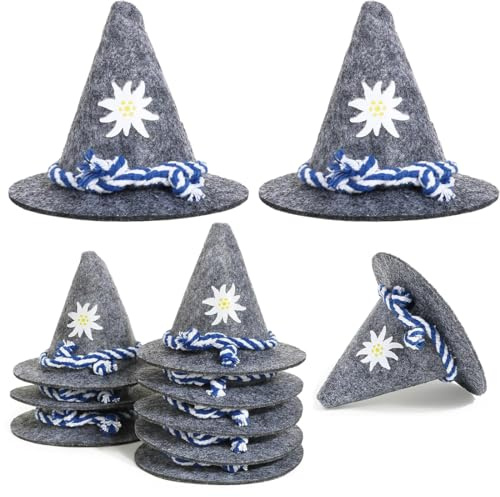 WUSJCOF 12 Stück Mini Oktoberfest Hut Bayrische Deko Filzhut als Tischdeko Kleiner Trachtenhut Seppelhut für Party Gastgeschenke