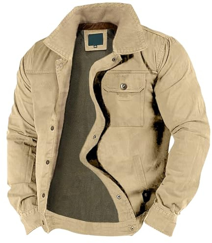 SOOUICKER Übergangsjacke Herren Ohne Kapuze Bomberjacke Vintage Hemdjacke Outdoor Jacke Cargo Herbstjacke mit Kragen Flanellhemd Jagd Stehkragen Arbeitsjacke