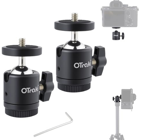 OTraki 2 Piezas Mini Cabezal de Bola Giratorio 360 Grados Cabezal de Bola para Trípode con Adaptador de Montaje de Zapata de 1/4'', Mini Ball Head para Cámara DSLR Monitor Micrófono Luz LED Monopié