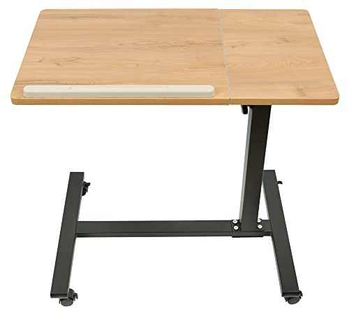 Table de Lit a Roulette, Bureau Mobile Pneumatique pour Ordinateur Portable, Support Ordinateur Portable lit, Pliable, 360° Bureau D'ordinateur Levage Rotatif, 60 x 34,5 x 58/90 cm (Couleur Bois)