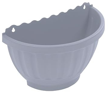 TRG (Set Of 8) - Etruscan Soft Grey Half Moon Wall Planter 30.5cm Decorative Plastic Hanging Plant Pot for Garden Wall, Balcony Railing & Fence – Indoor Outdoor Flower & Herb Basket 30.5 x 14.5 x 20cm