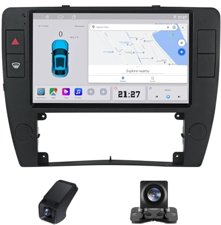 Radio Coche 2 DIN para Volkswagen Passat B5 2000-2005 con Carplay cableado y Android Auto-Pantalla táctil de 9 Pulgadas Soporte Steering Wheel Control+ Cámara de visión Trasera(M100CP)