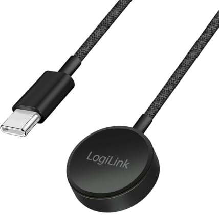 LogiLink Smartwatch-Ladekabel, Ladeadapter, Ladestation, Ladegerät, Ladepad, Induktionsladen, Galaxy Watch 3–8/Active 1/2/Ultra, 1 m, Farbe: Schwarz