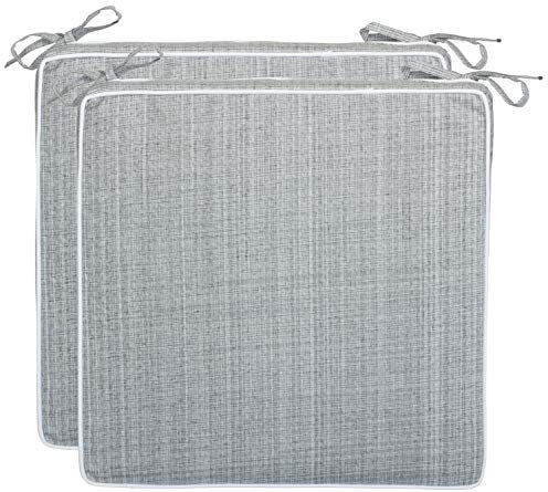Brandsseller 2er Set Sitzkissen 40x40x4 cm – Wasser- & schmutzabweisende Stuhlkissen mit Bindebändern in Leinenoptk – Für Innen & Außen – Garten, Terrasse, Küche – Hellgrau