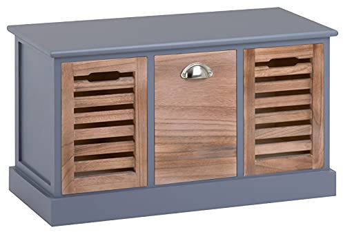 IDIMEX Banc de Rangement TRIENT Meuble Bas Coffre 3 caisses, en MDF et Bois de Paulownia Finition Gris et Bois Naturel Style Vintage Maison de Campagne