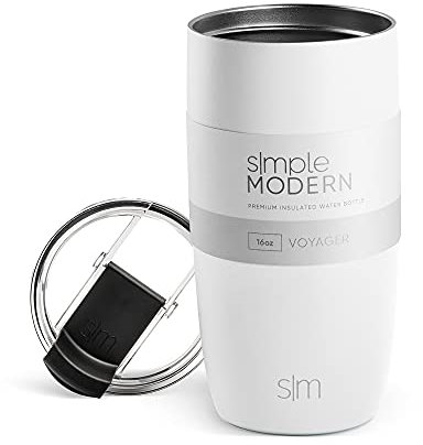 Simple Modern Thermobecher Kaffeebecher to go mit Klappdeckel | Isolierter Edelstahl-Kaffeebecher | Geschenke für Frauen und Männer | Voyager | 470ml | Winter White