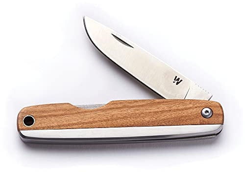 Whitby Pocket Knife, Stainless Steel Folding Knives Olive Wood Handle, Stylish High Performance, Non Locking EDC 2.25” Blade, Portable for Camping Hiking Backpacking