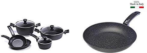 Moneta Etnea Batteria Professional Set da 8 Pezzi, 2 Padelle da 20 e 26 cm & 0008650132 Etnea Padella, Alluminio forgiato, Nero, 32 cm
