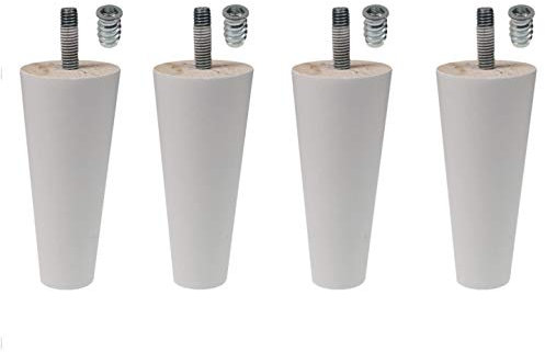 Moebelfusse Konisch 4 x Ø45-25mm 100mm 10 cm Gewindestift M8 Möbelfüße Holz Schrankfüße BUCHEN Weiss
