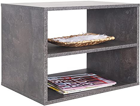 RICOO Bücherregal 2 Fächer 60 x 45 x 40 cm Regal Spannplatte aus Holz, Betonoptik Grau WM110-BG, Standregal Büro Bücherregale, Regale & Ablagen, Druckerständer Druckerregal, Aktenregal