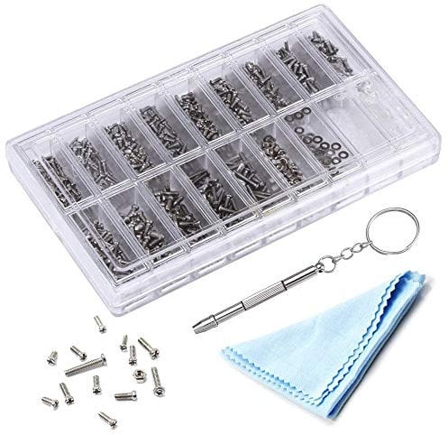 Mesee Eyeglasses Repair Screw Kit, 1000 Pieces Stainless Steel Sunglass Screws Replacement Assortments Tiny Mini Screws Bolts Nuts Repair Tool Kit for Eyeglass Sunglasses Spectacles Watch Repairing