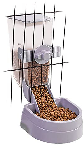1L Rabbit Cage Automatic Feeder Food Dish Small Animal Bin Feeder with Lid for Bunny Cat Ferret Chinchilla Guinea Pig