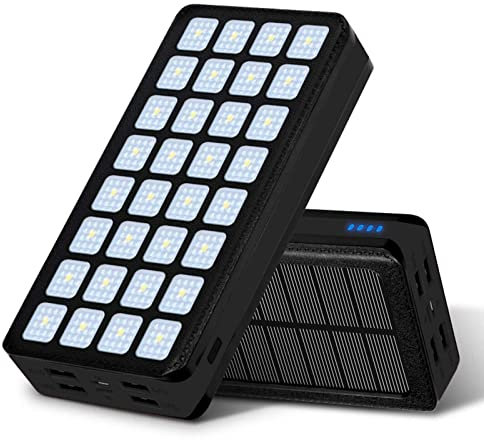 AMAZOM Solar Power Bank 80000Mah 2020 Newest Solar Portable Charger Portable Charger External Backup Battery Pack with 5 Outputs (4USB And Type C) And 32 LED Lights,Black