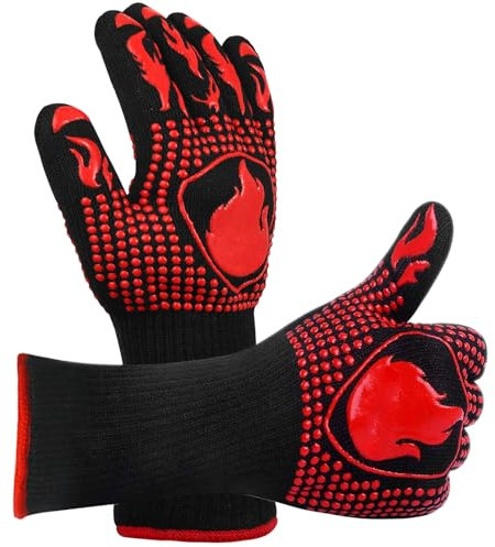 Gants de Cuisine Gant Barbecue AutoYet Résistant à la Chaleur et Antidérapants Rouge Aramide Coton 800°C Universel Gants pour BBQ Grill Four Cuisine et Cheminée 1 Paire