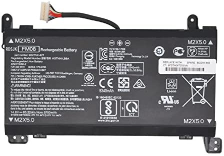HSTNN-LB8B FM08 TPN-Q195 922752-421 922753-421 Remplacement de la Batterie d'un Ordinateur Portable pour HP Omen 17-AN013TX 17-AN014TX 17-AN014NG 17-an008ur Series(14.4V 86Wh) (12-Pin Connector)