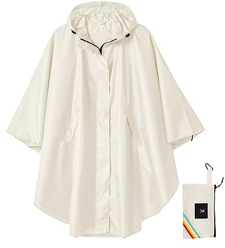 SaphiRose Unisex Rain Poncho Hooded Waterproof Raincoat for Adults Women, B-beige, One size
