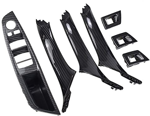MKptopia 7pcs Carbon Fiber RHD Car Interior Door Handle Compatible with B-MW 5 Series F10 F11 520d 525d 530d 535i Interior Panel Handle Trim Cover