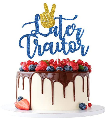Tenhaisi Blue Glitter Later Traitor Cake Topper, Job Chang/Farewell/Retirement/Last Day Office Party Decor