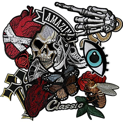 Dark Academia Aufnäher zum Aufbügeln, ästhetische Aufnäher für Rucksäcke, bestickte Applikationen für Kleidung, Jacken, Jeans, Hüte, Punk-Band-Aufnäher (dunkel 15 Stück)