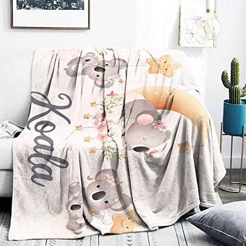 FEYG Koala Baby Decke für Mädchen, Orange Koala Decke für Kleinkind Mädchen Geschenk, 102 x 127 cm Koala Mond Decke Kuscheldecke für Mädchen Kinder Baby Dusche Babyparty Geburtstag