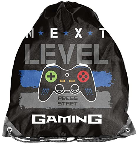 PASO Kinder Turnbeutel/Sportbeutel 36x32 cm - Gaming - Schwarz