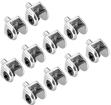 QUARKZMAN 5-8mm Spessore Vetro Mensola Staffe x 10pz Zinco Lega Clip Morsetti per Fissaggio Vetro Ripiano, [Argento Tono, Nero]
