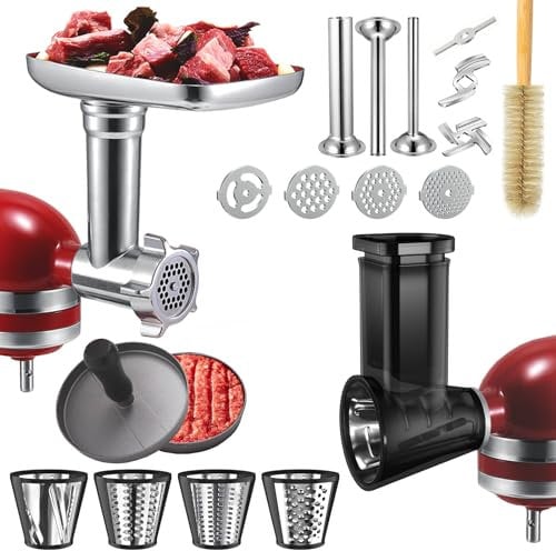 Hachoir à viande et trancheuse pour mixeur KitchenAid, hachoir à aliments en métal avec tubes de remplissage de saucisses, râpe à fromage, presse à hamburger pour accessoires de mixage KitchenAid