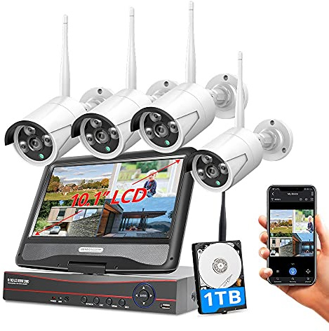 4CH Wireless Security Camera System, mit 4PCS 5MP Kameras, 2-Wege-Audio, IP66 wasserdicht, Nachtsicht, Bewegungsalarm, Echtzeit-Überwachung (Größe: 1TB HDD Kit)