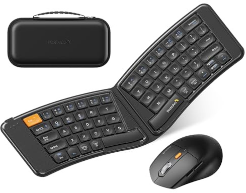 ProtoArc XKM03, tastiera e mouse pieghevole ergonomica e pieghevole, per lavoro e viaggi, design separato, 3 Bluetooth, ricaricabile, per iPad, tablet, iPhone, laptop