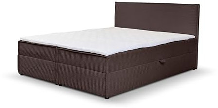 VENASI MÖBEL Gloria Boxspringbett mit Bettkästen H2/H3 Matratze und Topper Cord-Stoff (Braun, 160 x 200 cm)