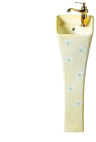 lavabo freestanding Piccolo lavabo artistico su piedistallo in ceramica con troppopieno, lavabo compatto da terra, lavabo da bagno monoblocco con rubinetto e set di scarico Lavandino per lavanderia in