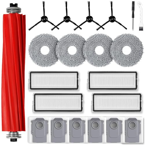 21 Stück Zubehörset für Roborock Qrevo S/Qrevo Pro/Qrevo MaxV Saugroboter, Ersatzteile 1 Hauptbürste 6 Staubbeutel 4 Wischpad 4 HEPA Filter 4 Seitenbürste 1 Reinigungszubehör 1 Schraubendreher