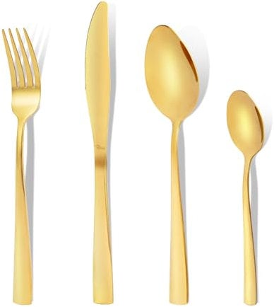 Couverts de Table en Acier Inoxydable Doré, ménagère 24 pièces avec fourchette, couteau, cuillère et cuillère à café, couverts dorés pour 6 personnes, design moderne et polissage des miroirs