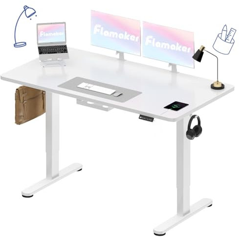 Flamaker Höhenverstellbarer Schreibtisch 140x70 cm,25MM Ganze Tischplatte mit Bürstenloser Motor,Stabiler Ergonomischer Steh Schreibtisch elektrisch höhenverstellbar mit Kabel Management Tray