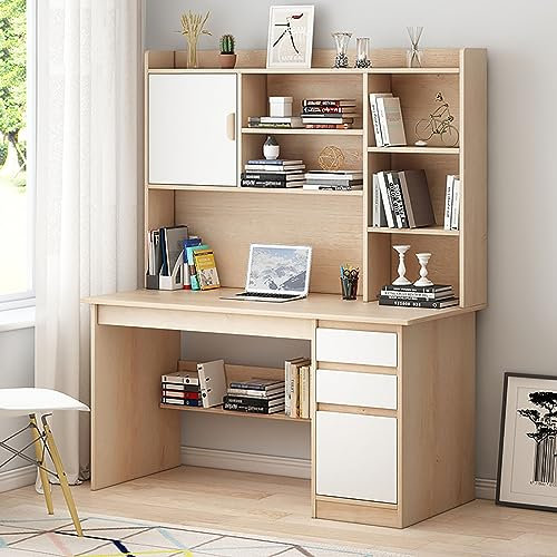 Moderner Home-Office-Schreibtisch mit Ablagefach und Stall, Arbeitszimmer, Arbeitsplatz, Computertisch mit Regalen für PC, Laptop (119,4 x 45,7 x 162,6 cm), Holz
