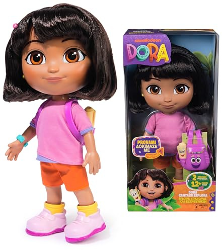 Dora, bambola Dora canta ed esplora con musica, effetti sonori, frasi bilingue, abiti e accessori per bambole, giocattoli per bambine e bambini dai 3 anni in su
