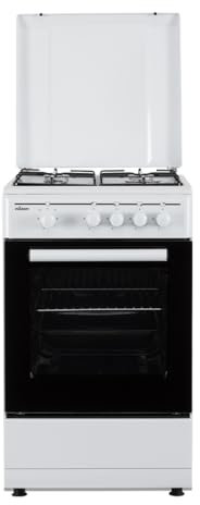 Nilson Cocina Gas Butano 4 Zonas de Cocción, Horno 43 L, Blanco NKG4500TM. Control Manual, 2 Programas de Cocción, Cristal en Puerta de Doble Capa, Tapa Abatible