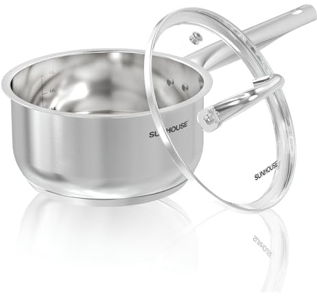 SUNHOUSE 1.5 QT Stainless Steel Sauce Pan with Lid, Small Pot for Cooking