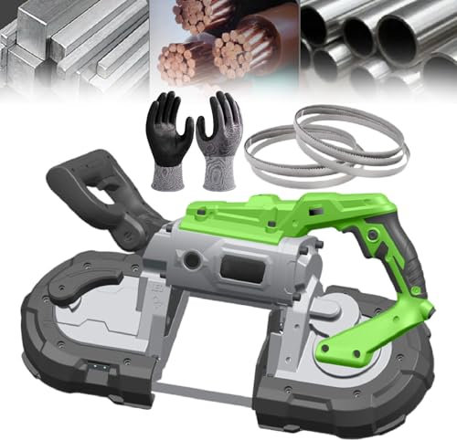 Sega a nastro portatile con taglio regolabile a 45° e base rimovibile, capacità di 12 cm per acciaio, tondo per cemento armato, tubi, include 6 lame e guanto