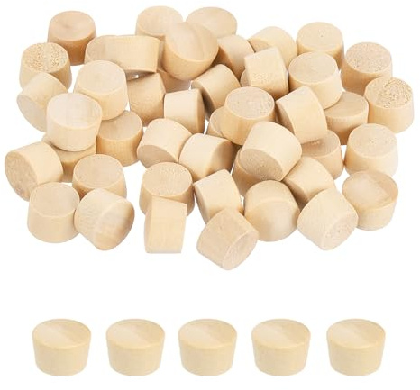 sourcing map 50 Pcs Wood Plugs, 1/2 Flat Head Wood Plugs for Screw Holes Wooden Screw Hole Covers for Furniture Cabinets DIY Projects Assortment Kit