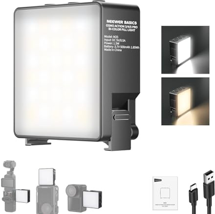 NEEWER BASICS Zweifarbiges magnetisches LED Videolicht Kompatibel mit DJI OSMO NANO ACTION 3 4 5 Pro Cage AC009 PRO Pocket 3 Zubehörhalterung, 1,5W Kunststoff Selfie Vlog Fülllicht Aufsatz CRI95+, M25