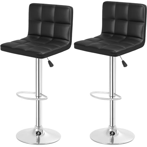 BestOffice Bar Stools Set of 2, Adjustable PU Leather Swivel Barstools, Modern Counter Stools with Back and Footrest, Counter Height Barstools for Bar, Kitchen and Dining Room