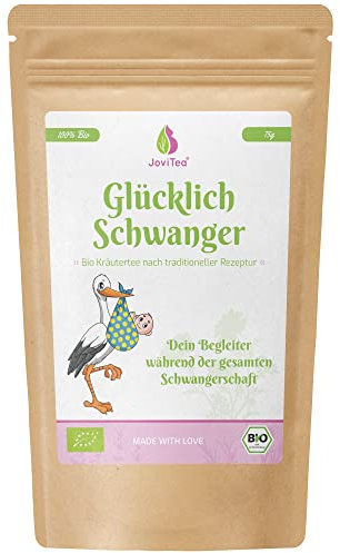 JoviTea® Glücklich Schwanger Tee BIO + Traditionelle Rezeptur + Schwangerschaftstee + geeignet während der Schwangerschaft + 100% natürlich und ohne Zusatz von Zucker - 75g