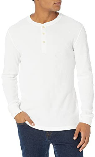 Amazon Essentials Men's Slim-Fit Long-Sleeve Waffle Henley Shirt, White, S