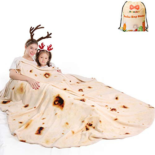 mermaker Burritos Tortilla Decke 2.0 doppelseitig 180,3 cm für Erwachsene und Kinder, riesige, lustige, realistische Lebensmitteldecke, 285 g/m², weiche Flanell-Taco-Decke (gelbe Decke, doppelseitig)