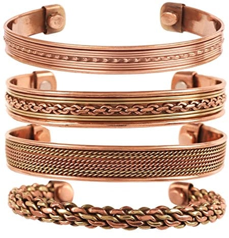 Touchstone Copper Magnetarmband im tibetischen Stil. Handgeschmiedet aus massivem und hochfestem reinem Kupfer. Satz mit 4 verschiedenen Designs.